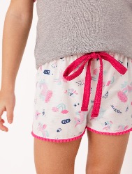 BABY DOLL INFANTIL BLUSA LISA SHORT ESTAMPADO DETALHE POMPOM