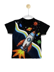 Camiseta Infantil Estampa Foguete Color Preto - Tam. 2 a 10 anos