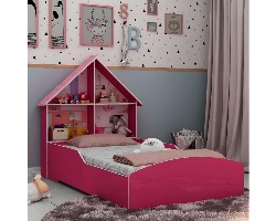 Cama Infantil Feminina Solteiro para Colchão de 88cm Gelius Casinha Pink Pink