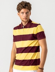 POLO COMFORT LISTRADA VINHO E AMARELO